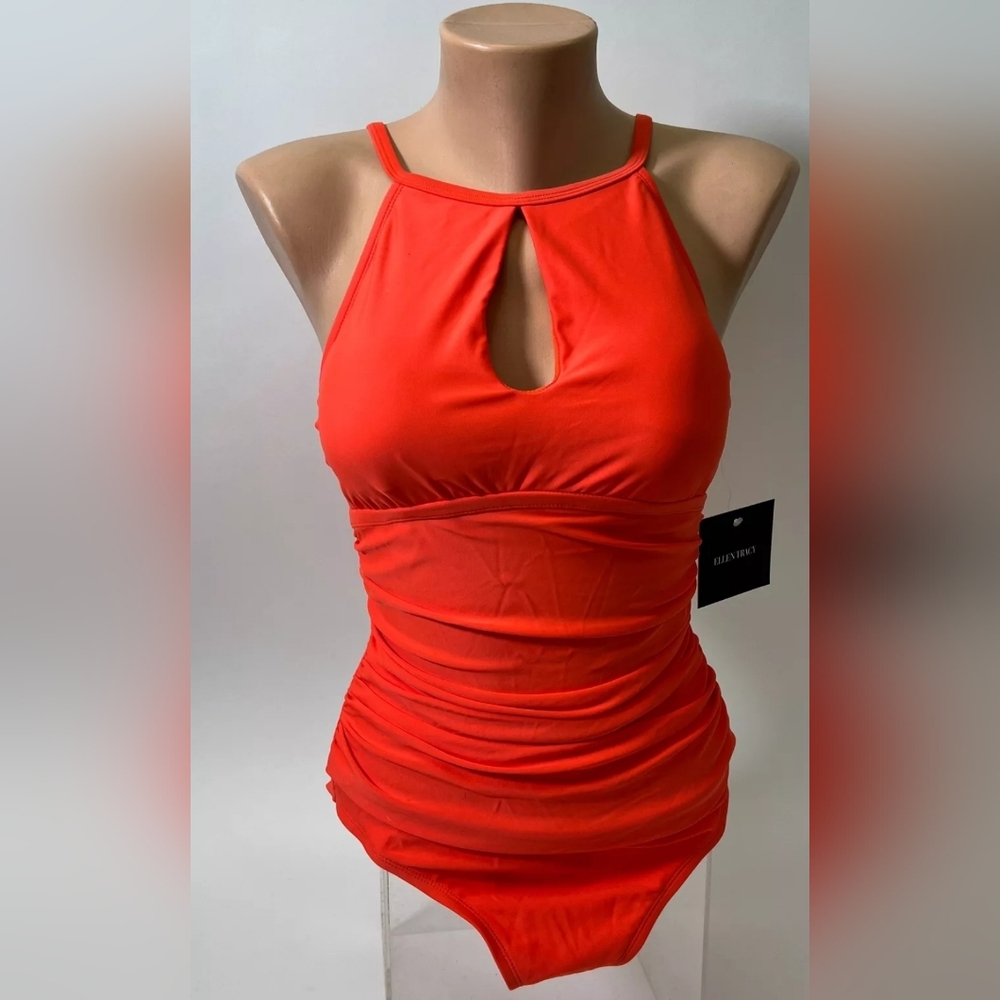 NEW Ellen Tracy Women's Red Orange 1 Piece Swim Bathing Suit - Size 10